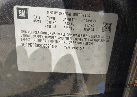 2013 Chevrolet Cruze Ltz z USA, uszkodzony, nr VIN 1G1PG5SB8D7326155